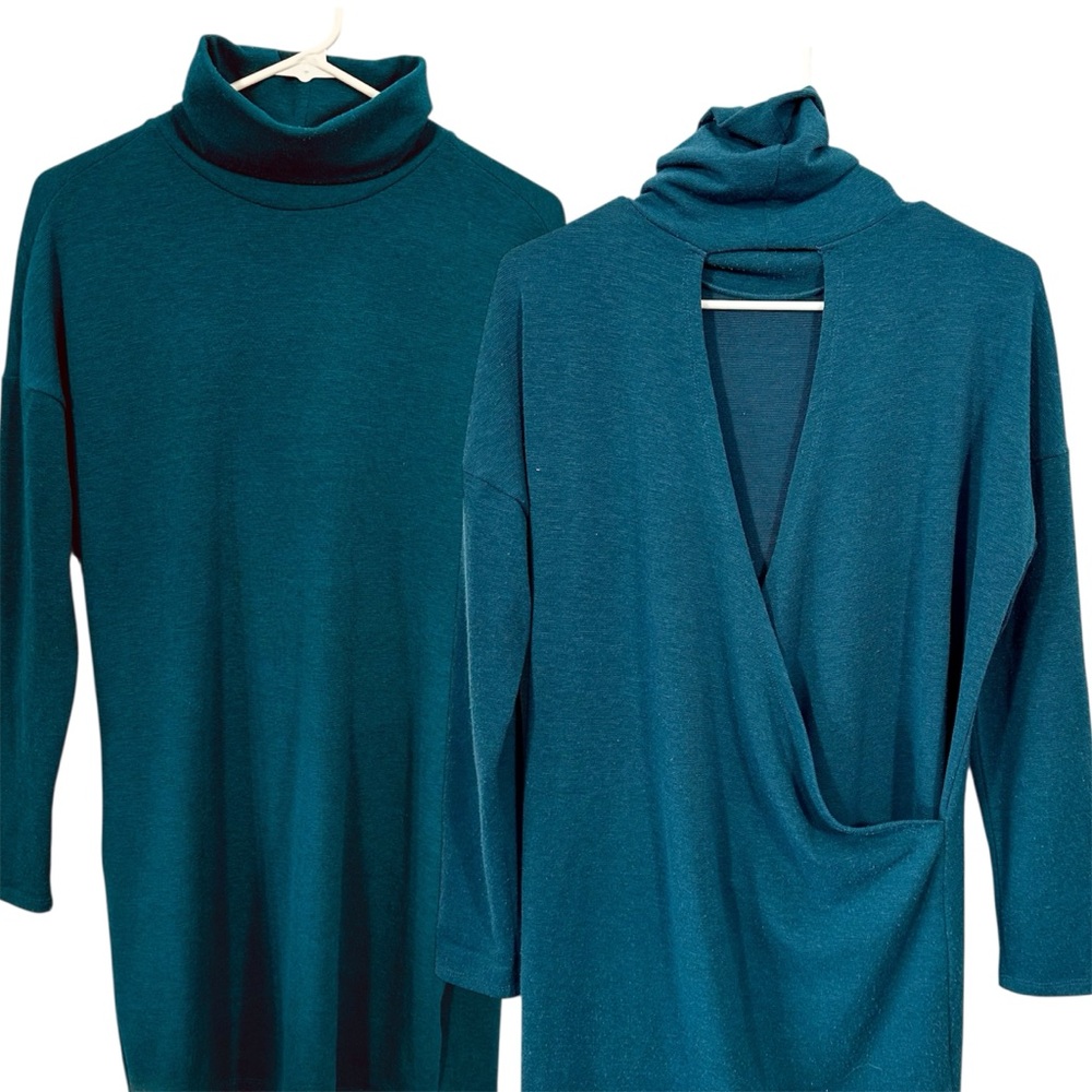 Everly Teal Long Sleeve Turtleneck Dress